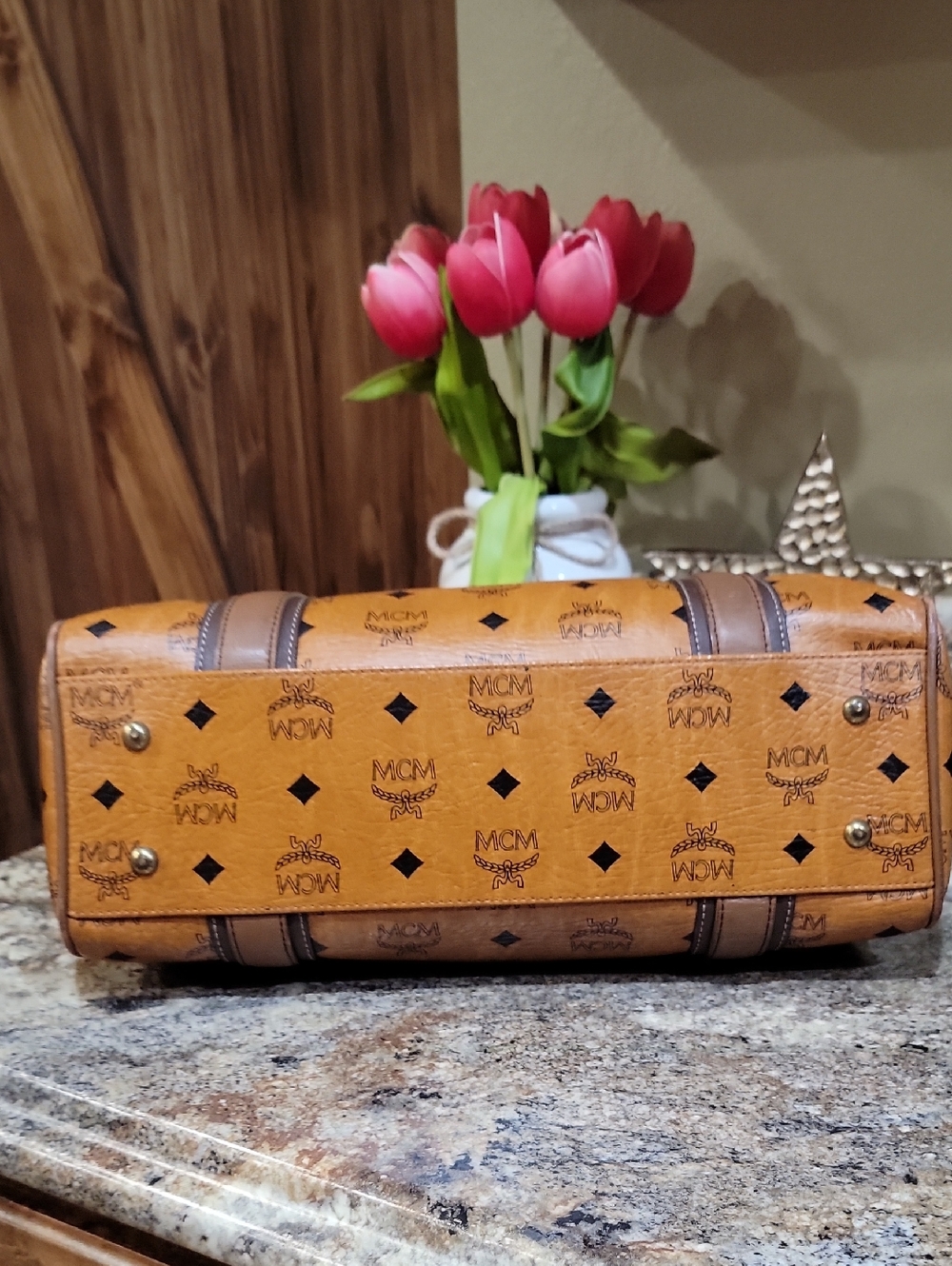 MCM EUC Visetos Cognac Leather Satchel Bag - Picture 9 of 13